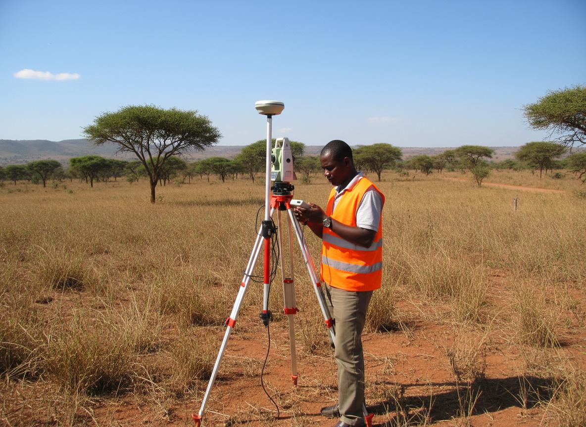 Géomètre effectuant un levé topographique professionnel en Côte d'Ivoire